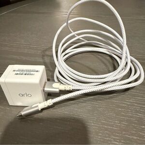 Arlo OEM Unused USB-C Power Adapter Charger 5V 2A 10W w Long Braided Cable White